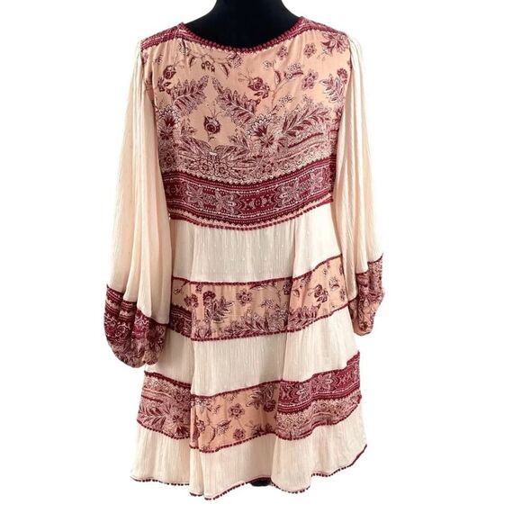 Free Peope My Love Balloon Sleeve Mixed Print V Neck Long  Sleeve Small - Picture 6 of 13